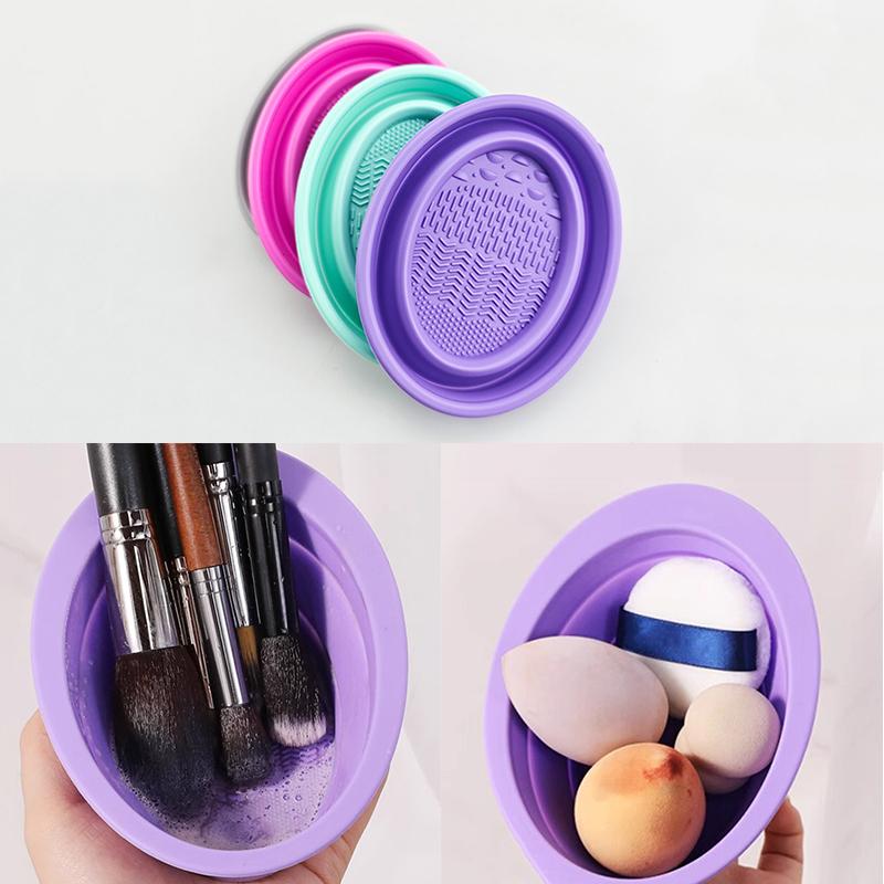 Makeup Brush Set - Soft Silicone Makeup Brush Cleaner Folding