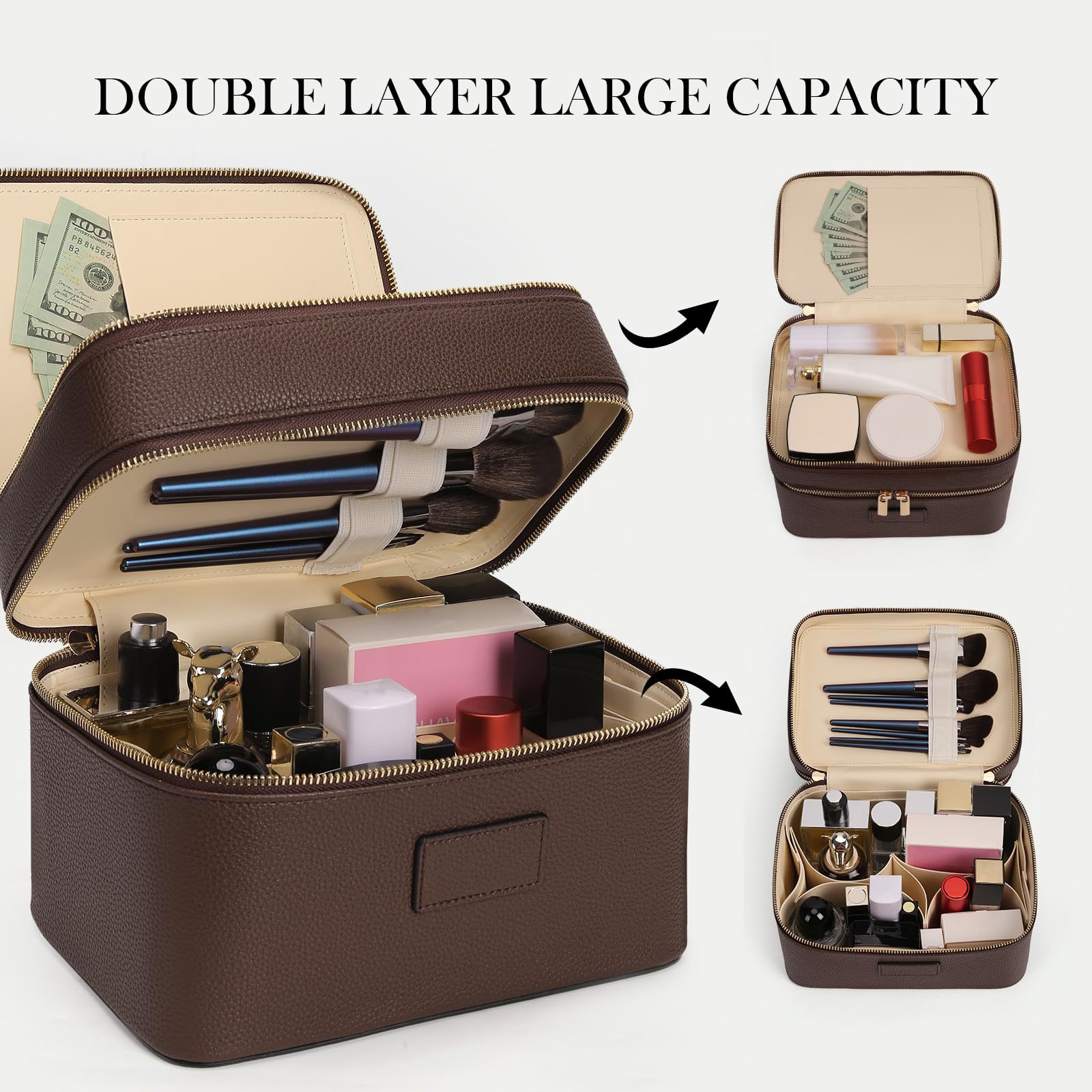 Beauty Makeup Case - Large Capacity Double-layer Luxury Cosmetic Bag
