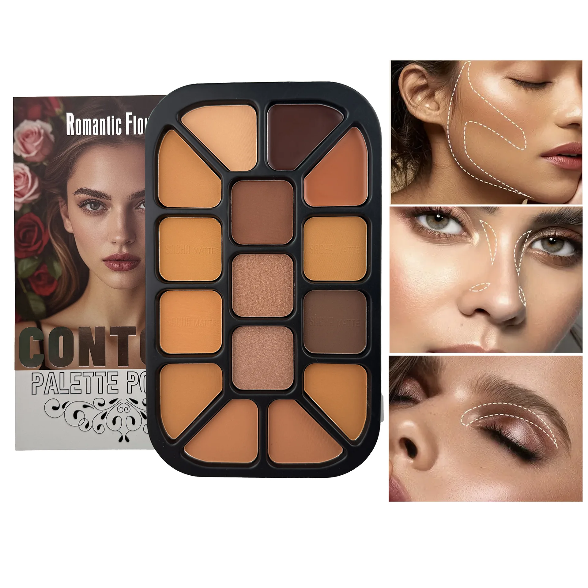 Highlighter Bronzer Palette - 15-Color Face Contour Powder Palette Matte