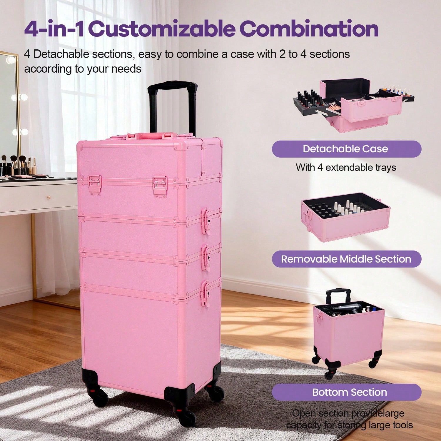 Rolling Makeup Train Case 4 in - Beauty Makeup Case ulasan dan harga