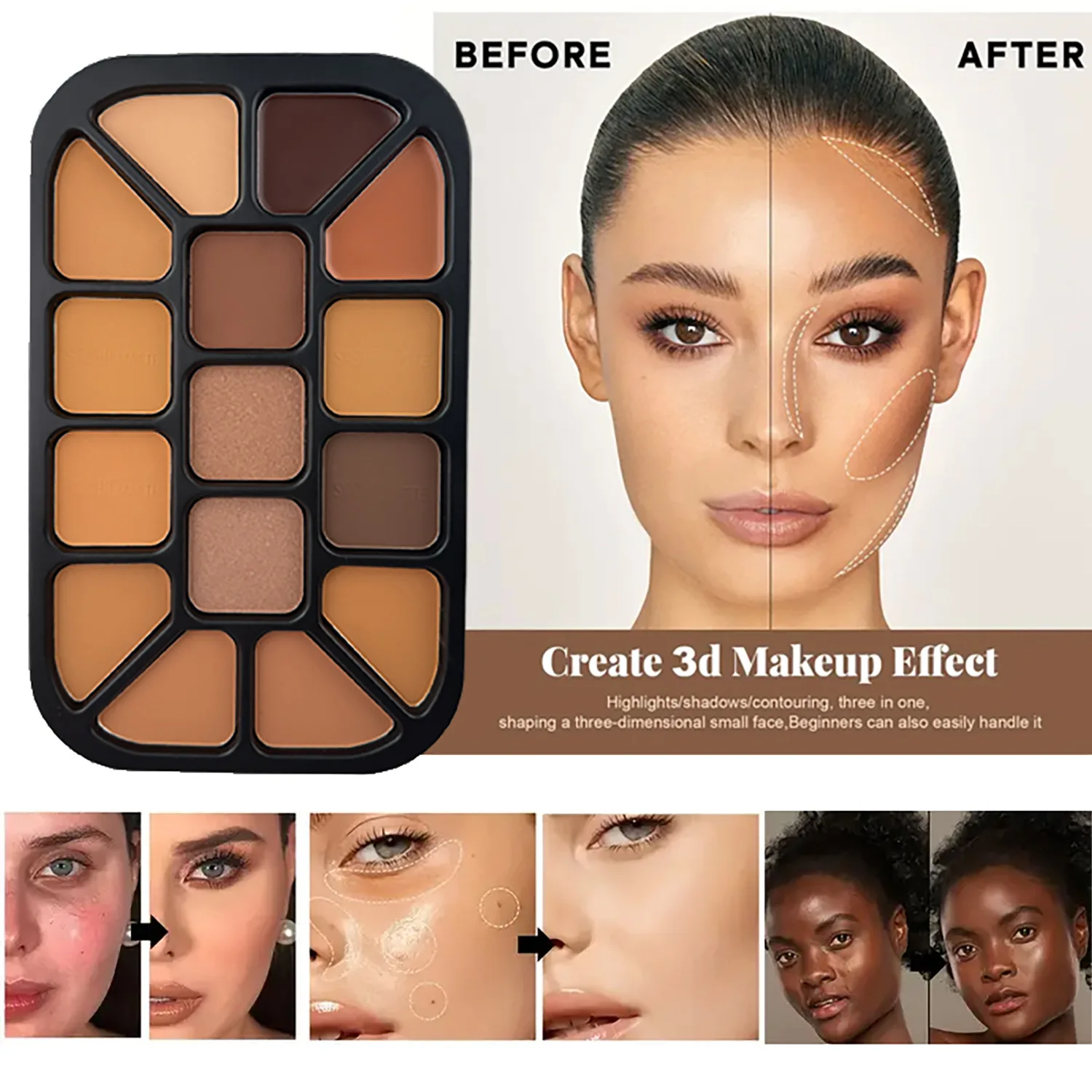 15-Color Face Contour Powder P - Highlighter Bronzer Palette ulasan dan harga
