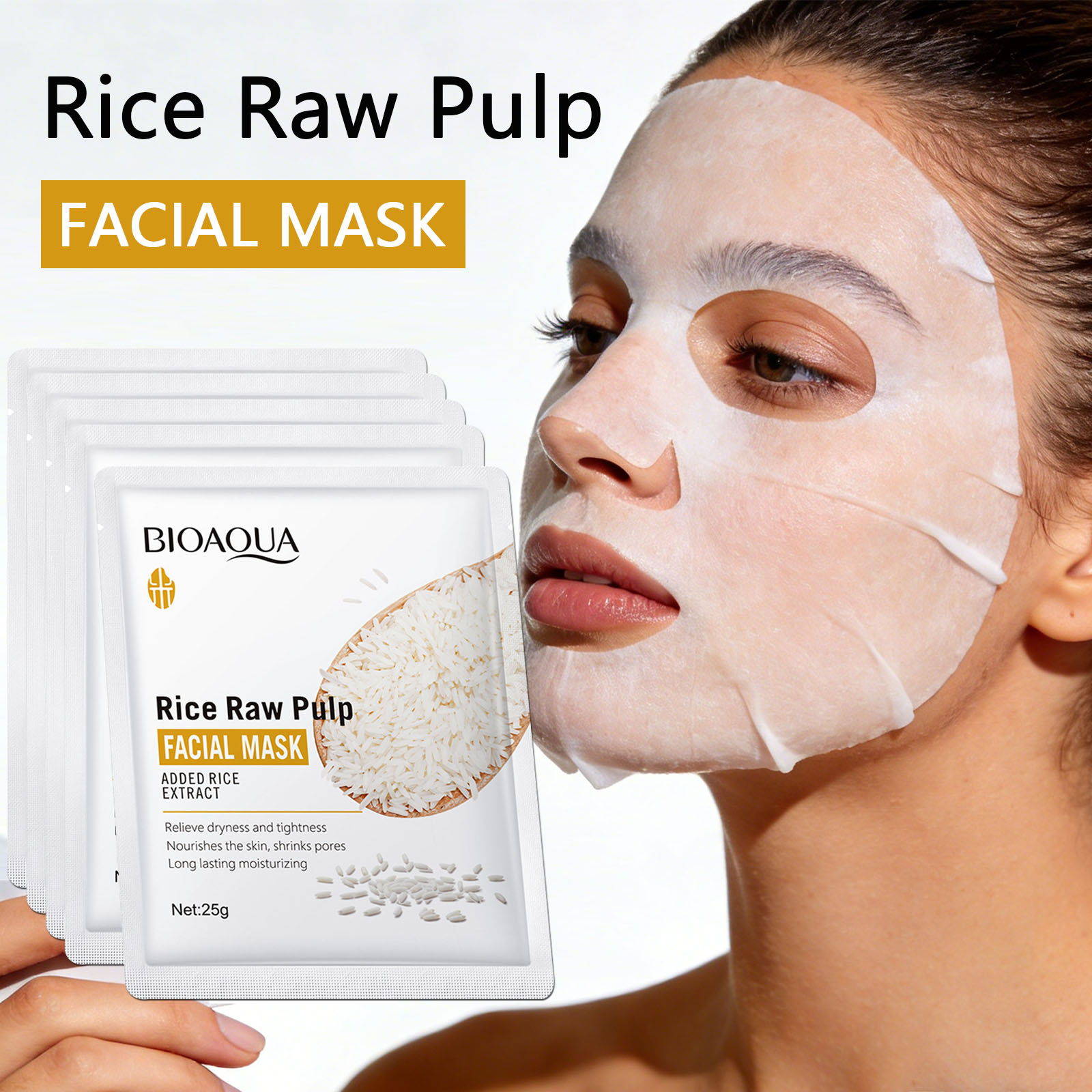 1/5/10/20pcs Rice Raw Pulp Fac - Sheet Face Mask Pack ulasan dan harga